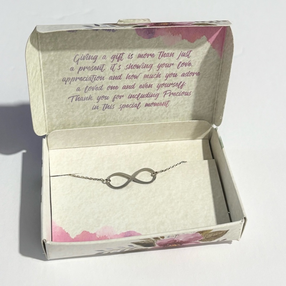 925 Sterling Silver Infinity 16” Necklace New In Box